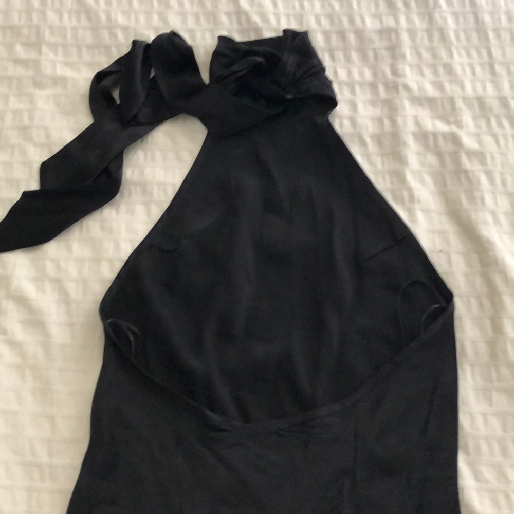 Black satin halter cocktail dress - Picture 2 of 2